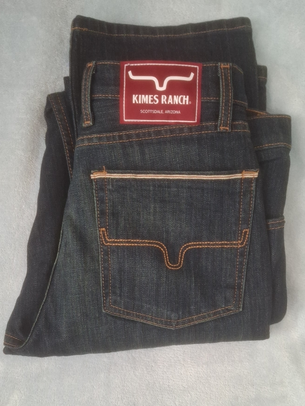Kimes Ranch Men’s Dark Wash Straight Jeans with Contrast Stitching
